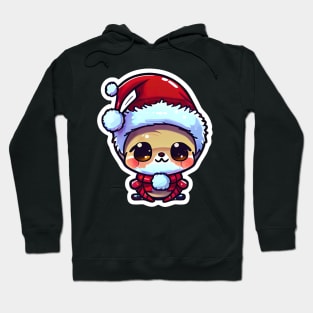 Chibi Kawaii Cute Adorable Winter Design Penguin Wearing Red Santa Claus Hat Hoodie